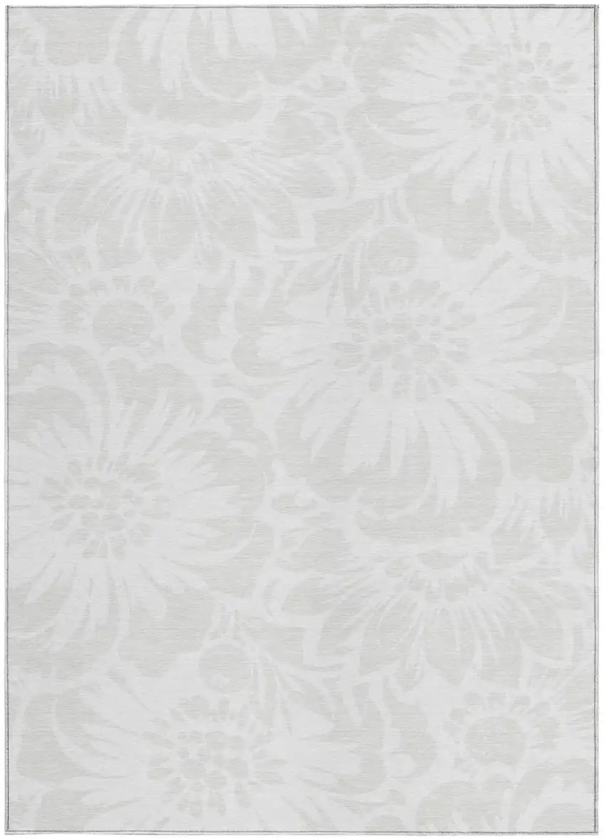 Ivory Floral Washable Non Skid Indoor Outdoor Area Rug Photo 4