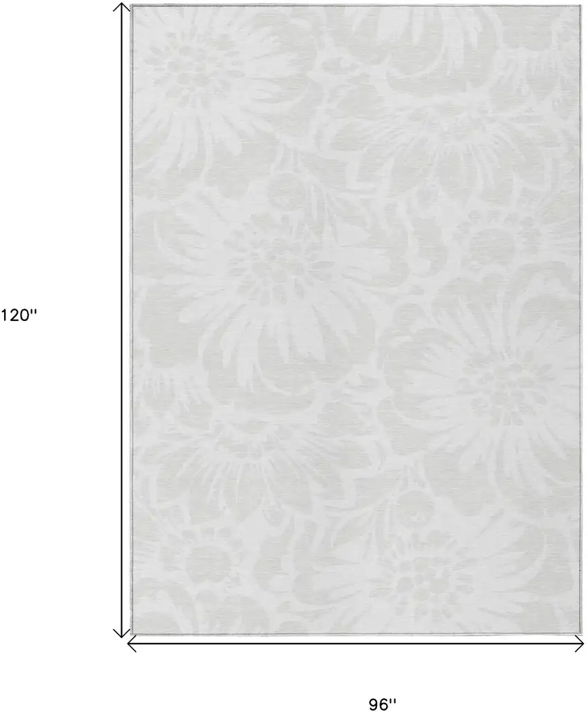 Ivory Floral Washable Non Skid Indoor Outdoor Area Rug Photo 3