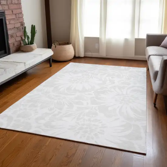 Ivory Floral Washable Non Skid Indoor Outdoor Area Rug Photo 9