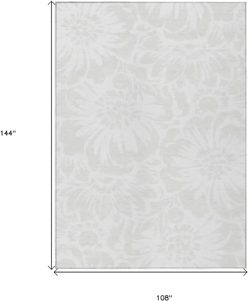 Ivory Floral Washable Non Skid Indoor Outdoor Area Rug Photo 3