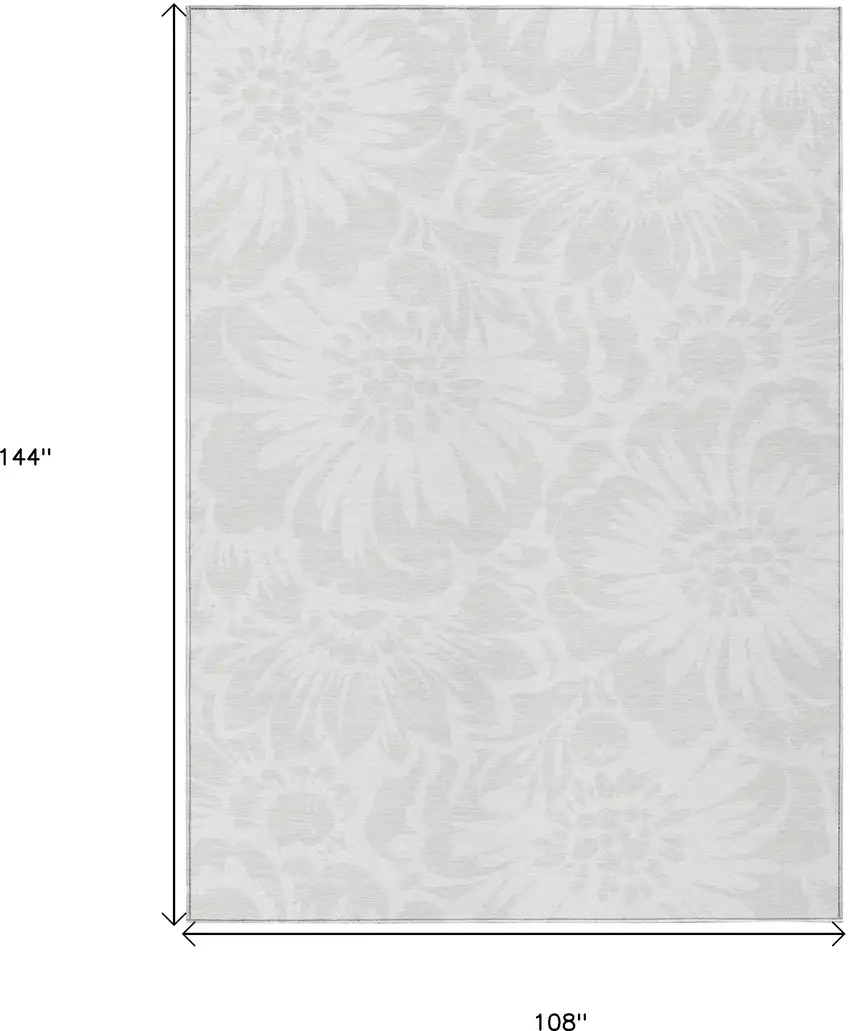Ivory Floral Washable Non Skid Indoor Outdoor Area Rug Photo 3