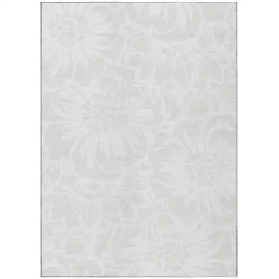 Ivory Floral Washable Non Skid Indoor Outdoor Area Rug Photo 2