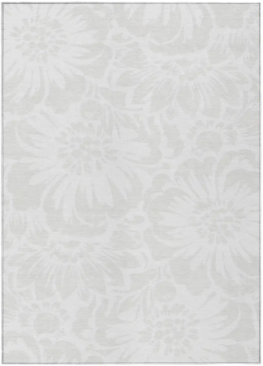 Ivory Floral Washable Non Skid Indoor Outdoor Area Rug Photo 2