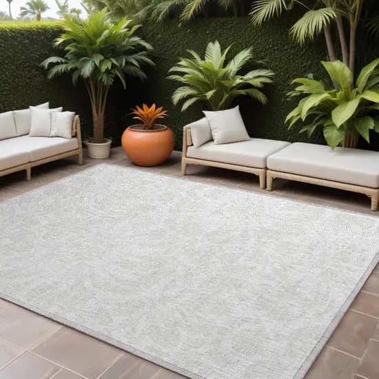 Ivory Floral Washable Non Skid Indoor Outdoor Area Rug Photo 1