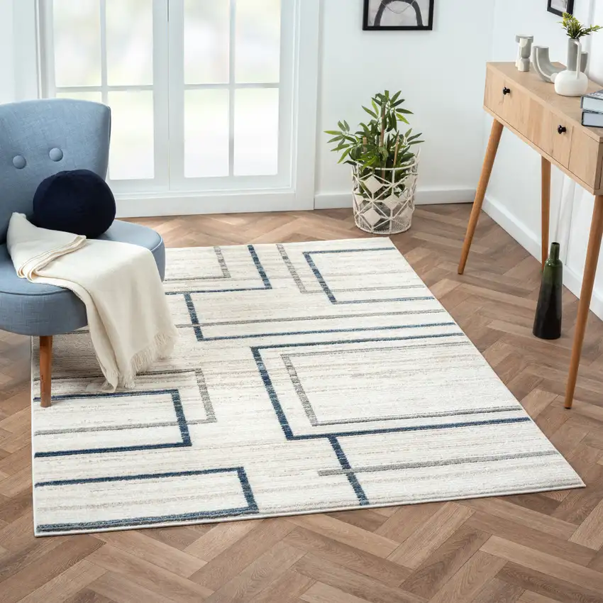 Ivory Geometric Area Rug Photo 8