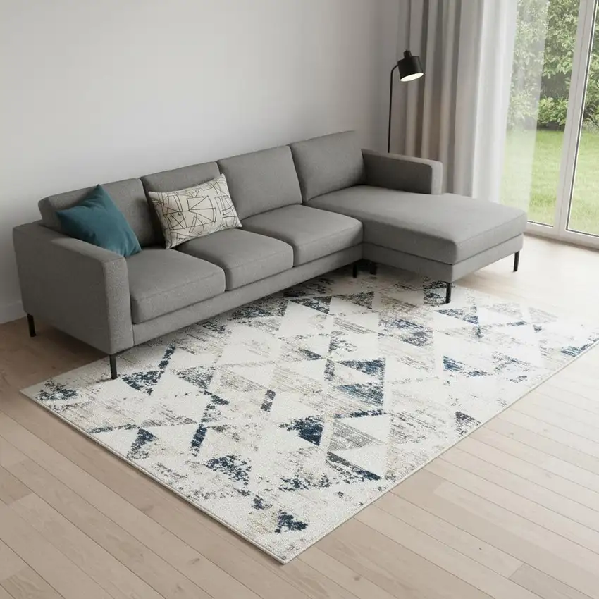 Ivory Geometric Area Rug Photo 1