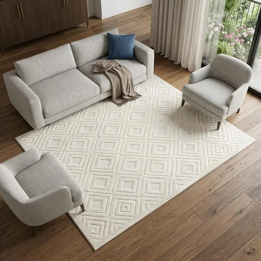 Ivory Geometric Area Rug Photo 1