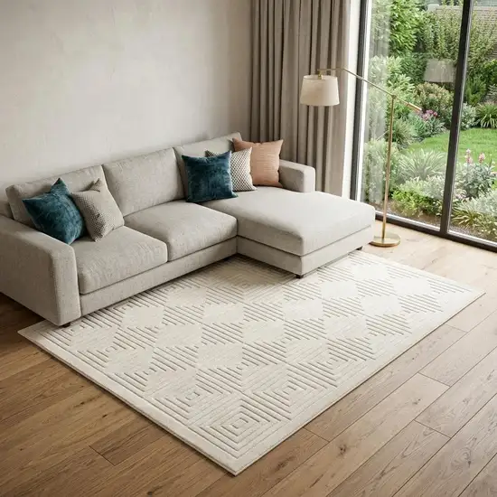 Ivory Geometric Area Rug Photo 1