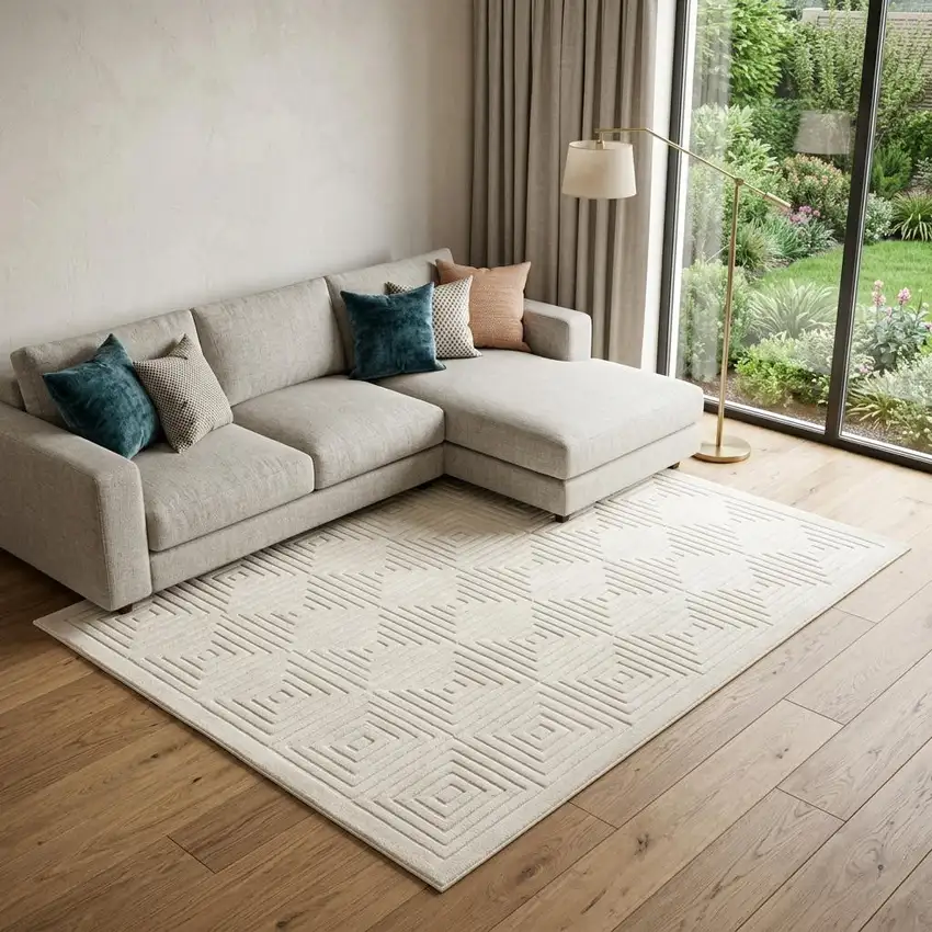 Ivory Geometric Area Rug Photo 1