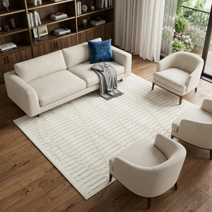 Ivory Geometric Area Rug Photo 1
