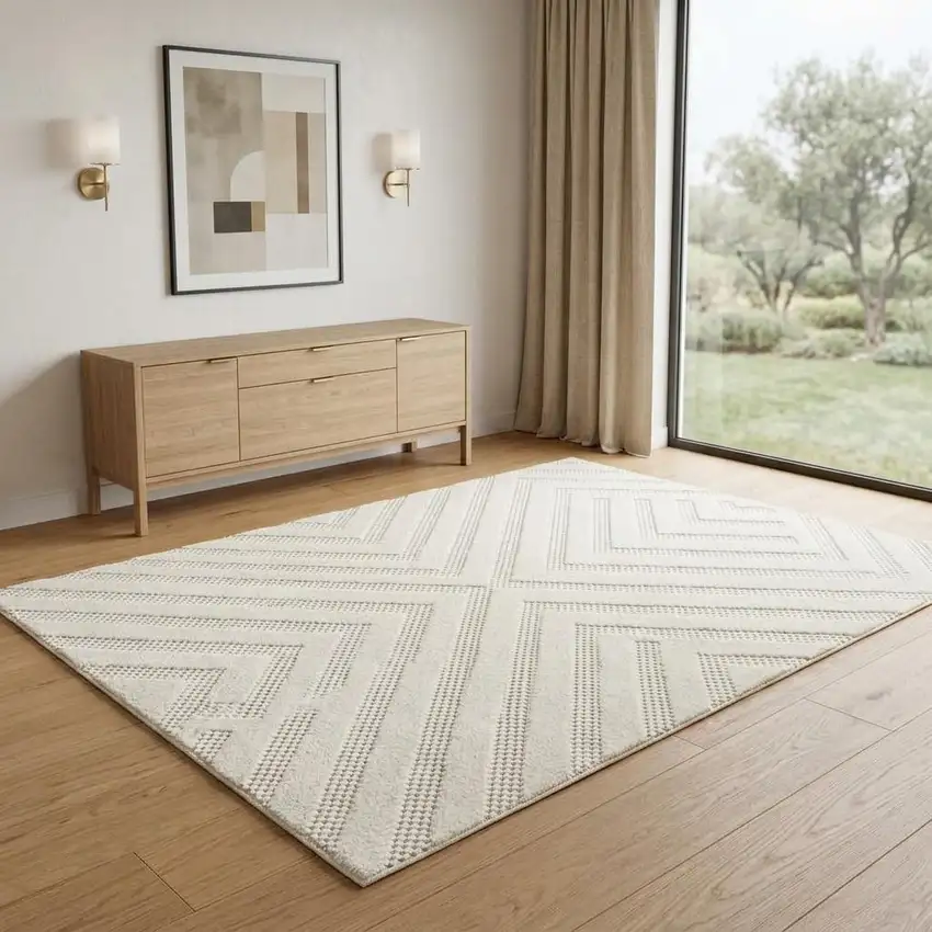 Ivory Geometric Area Rug Photo 1