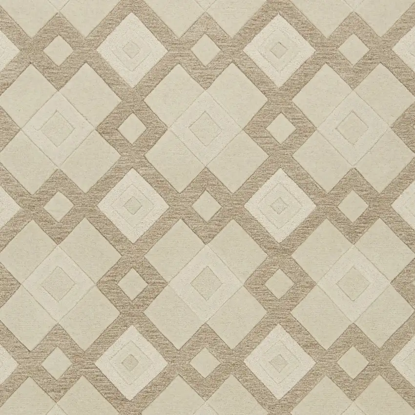 Ivory Geometric Diamonds Wool Area Rug Photo 2