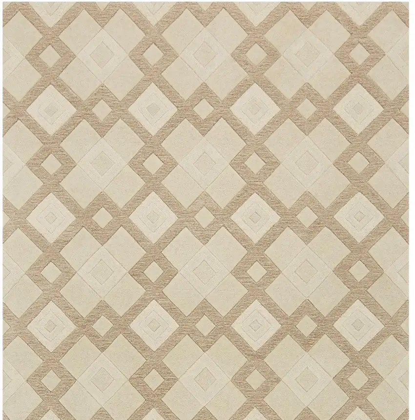 Ivory And Brown Wool Geometric Hand Tufted Area Rug Photo 5