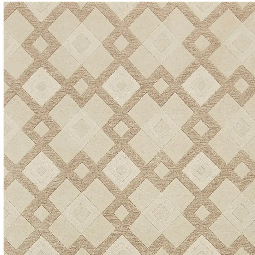 Ivory And Brown Wool Geometric Hand Tufted Area Rug Photo 4