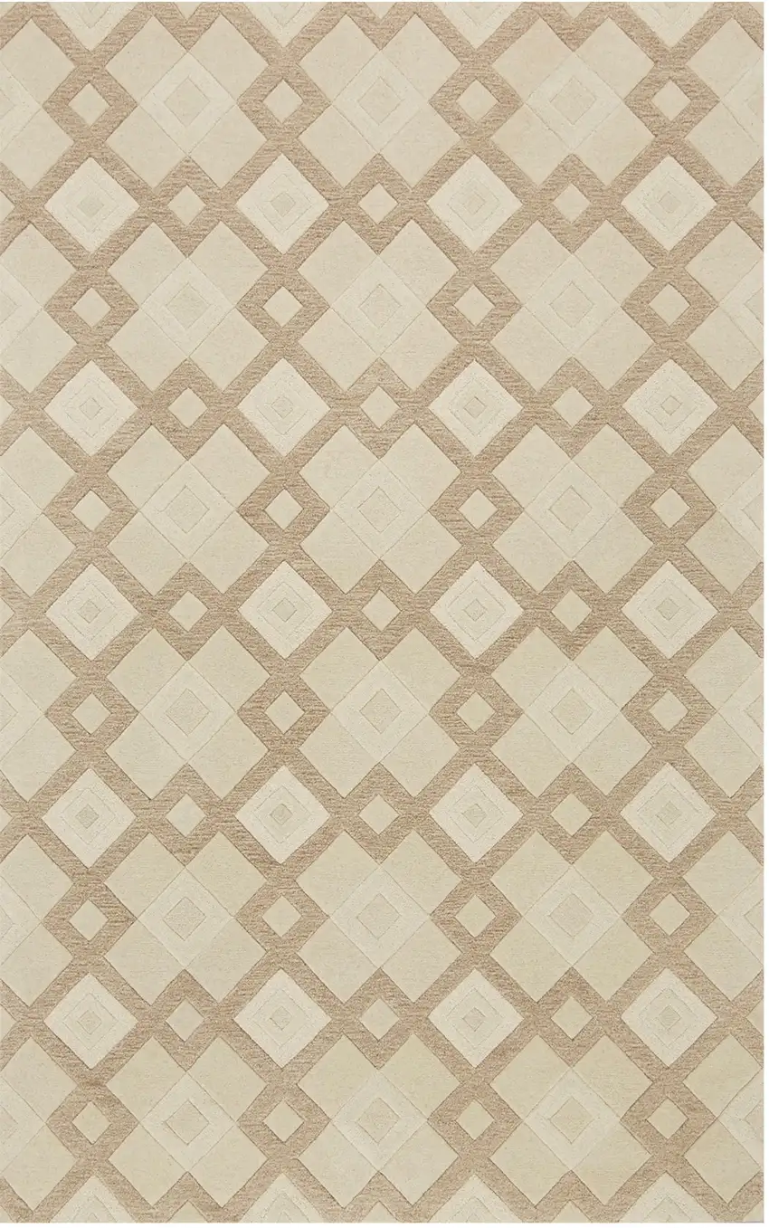 Ivory Geometric Diamonds Wool Area Rug Photo 3