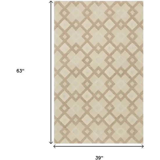 Ivory And Brown Wool Geometric Hand Tufted Area Rug Photo 3