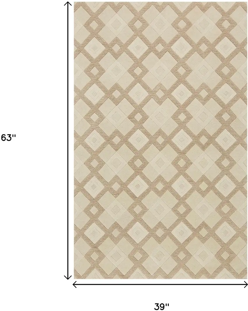Ivory And Brown Wool Geometric Hand Tufted Area Rug Photo 3