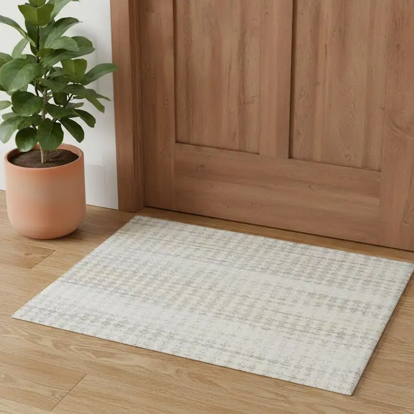 Ivory Geometric Distressed Area Rug Photo 1