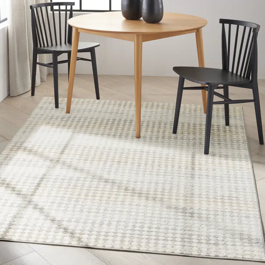 Ivory Geometric Distressed Area Rug Photo 6