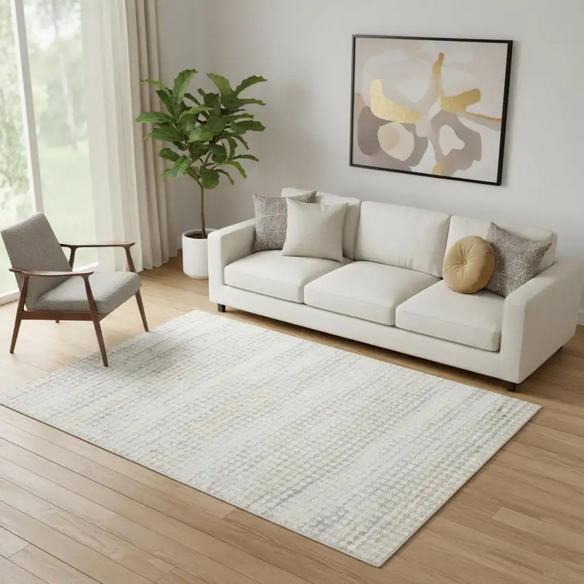 Ivory Geometric Distressed Area Rug Photo 1