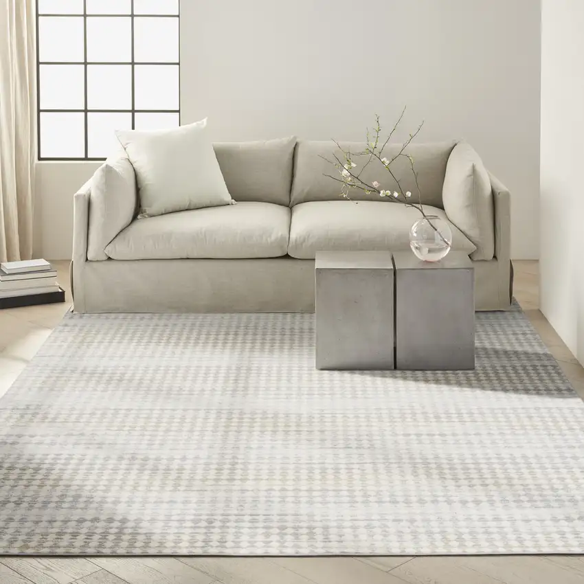 Ivory Geometric Distressed Area Rug Photo 4