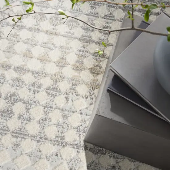 Ivory Geometric Distressed Area Rug Photo 7