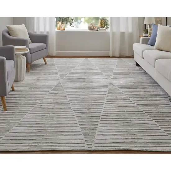 Ivory And Tan Geometric Hand Woven Area Rug Photo 9