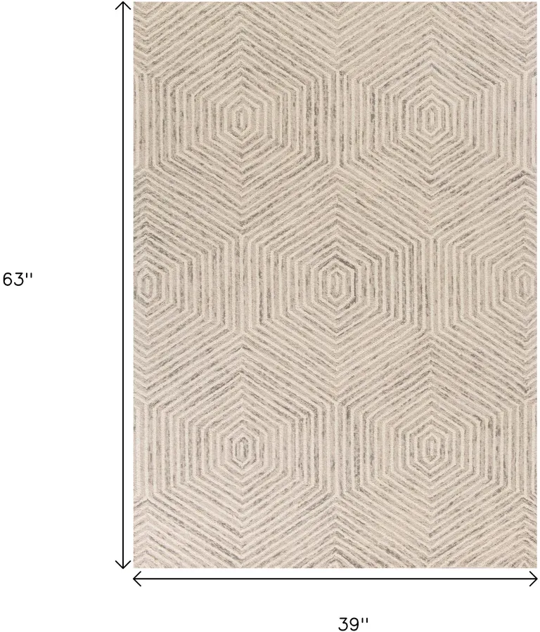 Ivory Geometric Hexagon Wool Area Rug Photo 2