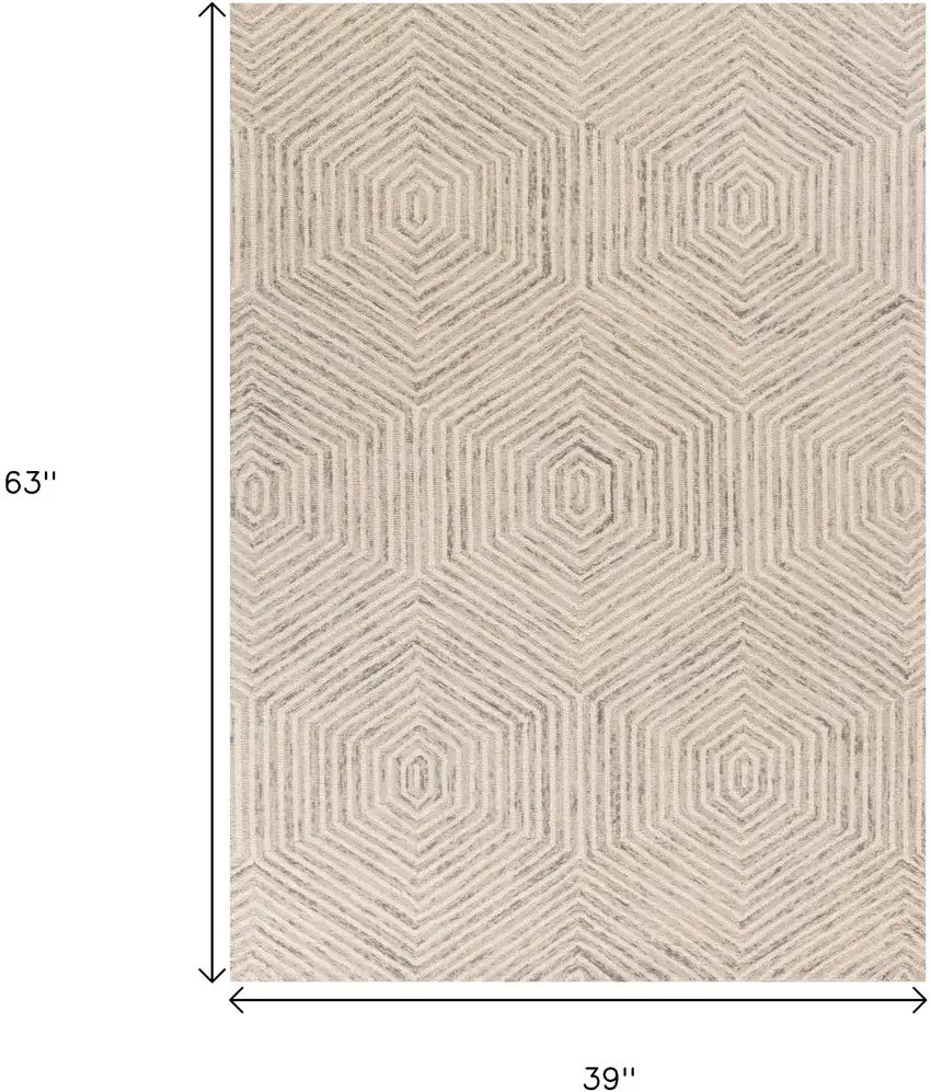 Sand And Beige Wool Geometric Hand Tufted Area Rug Photo 3