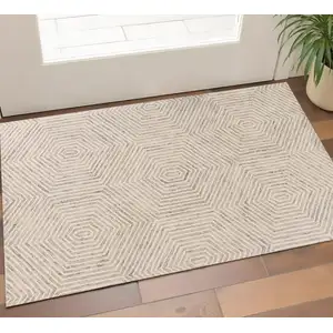 Photo of Ivory Geometric Hexagon Wool Area Rug