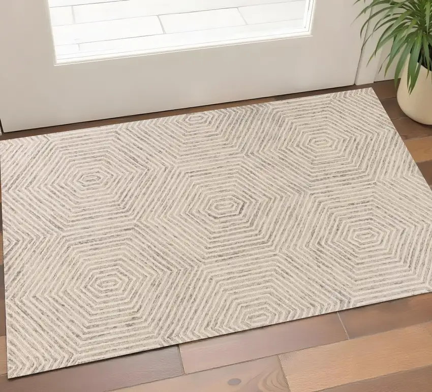 Sand And Beige Wool Geometric Hand Tufted Area Rug Photo 1