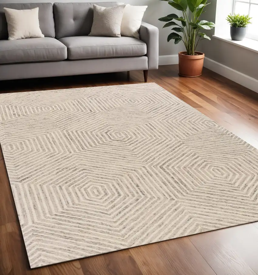 Sand And Beige Wool Geometric Hand Tufted Area Rug Photo 1