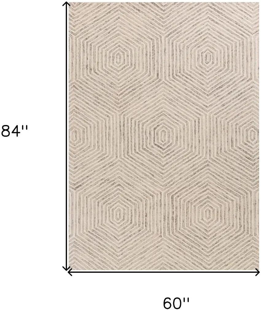 Ivory Geometric Hexagon Wool Indoor Area Rug Photo 3