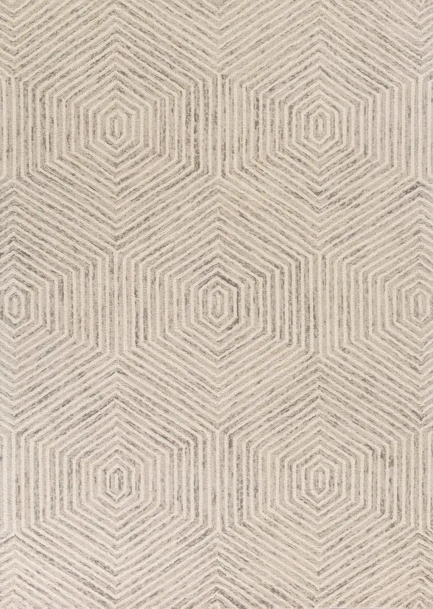 Ivory Geometric Hexagon Wool Indoor Area Rug Photo 1