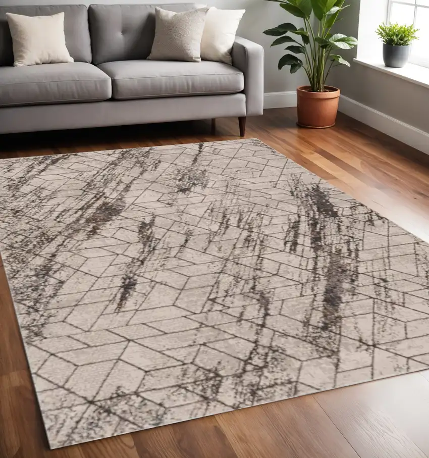 Ivory And Brown Geometric Area Rug Photo 1