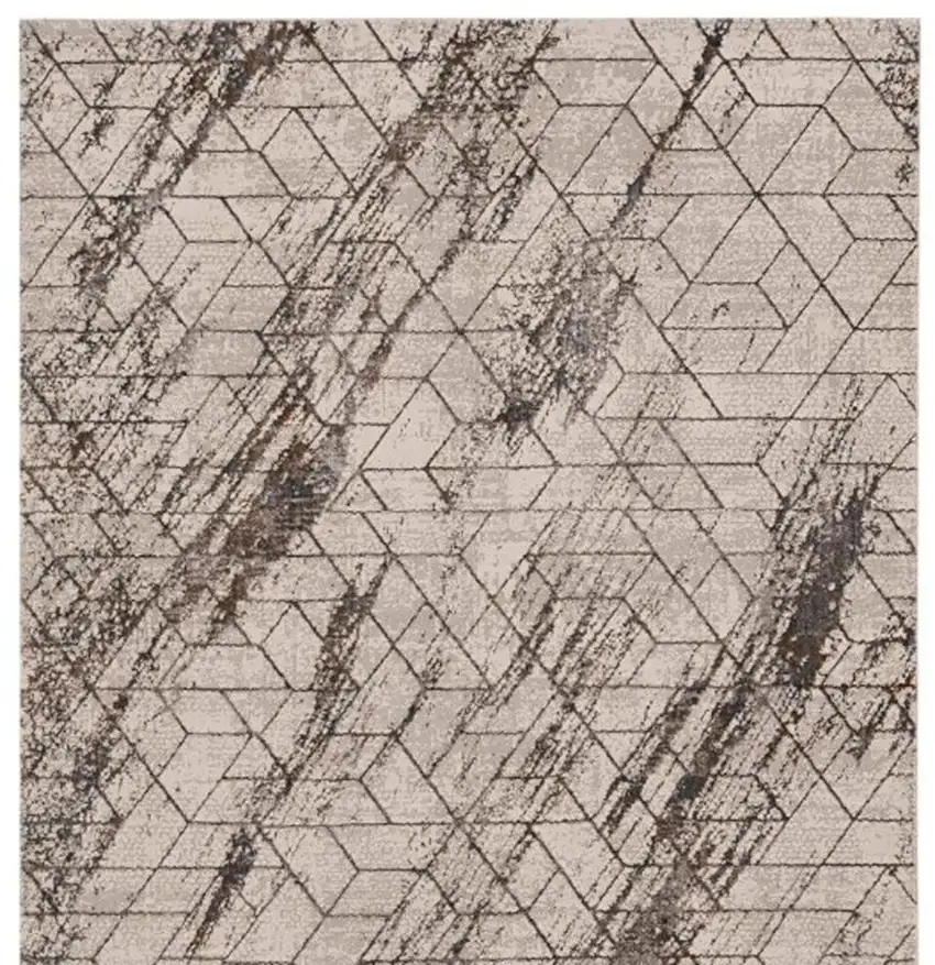 Ivory And Brown Geometric Area Rug Photo 9