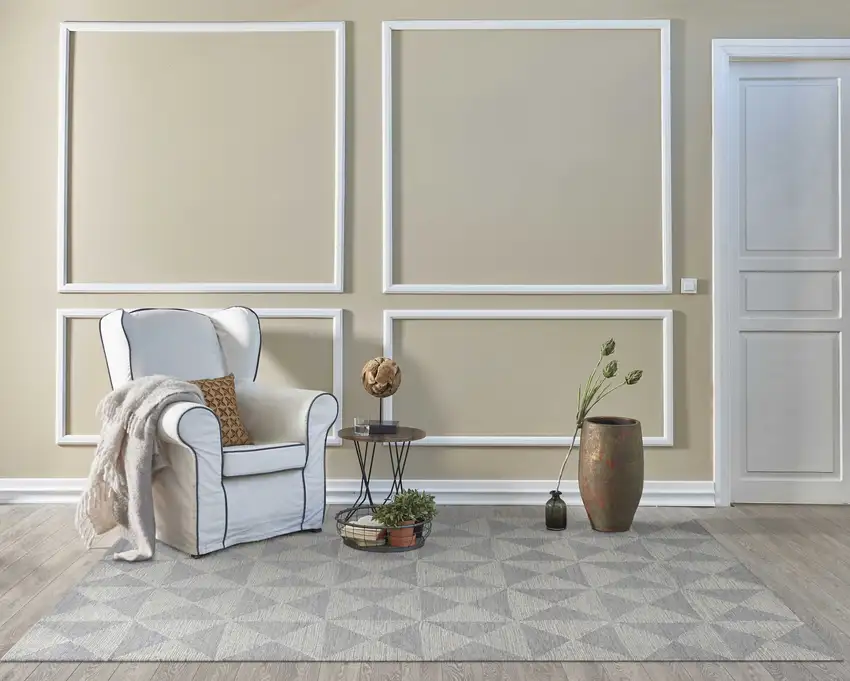 Ivory Geometric Pattern Wool Indoor Area Rug Photo 4