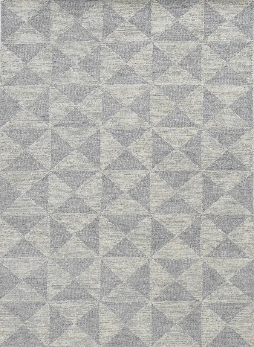 Gray And Light Gray Wool Geometric Hand Tufted Area Rug Photo 8