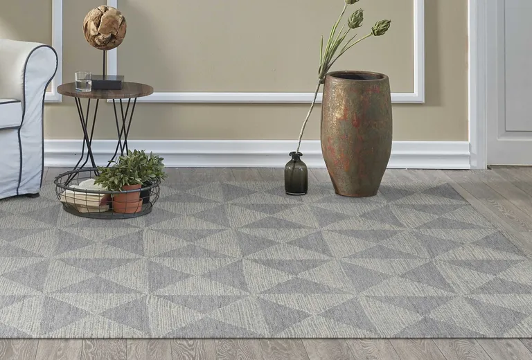 Ivory Geometric Pattern Wool Indoor Area Rug Photo 5