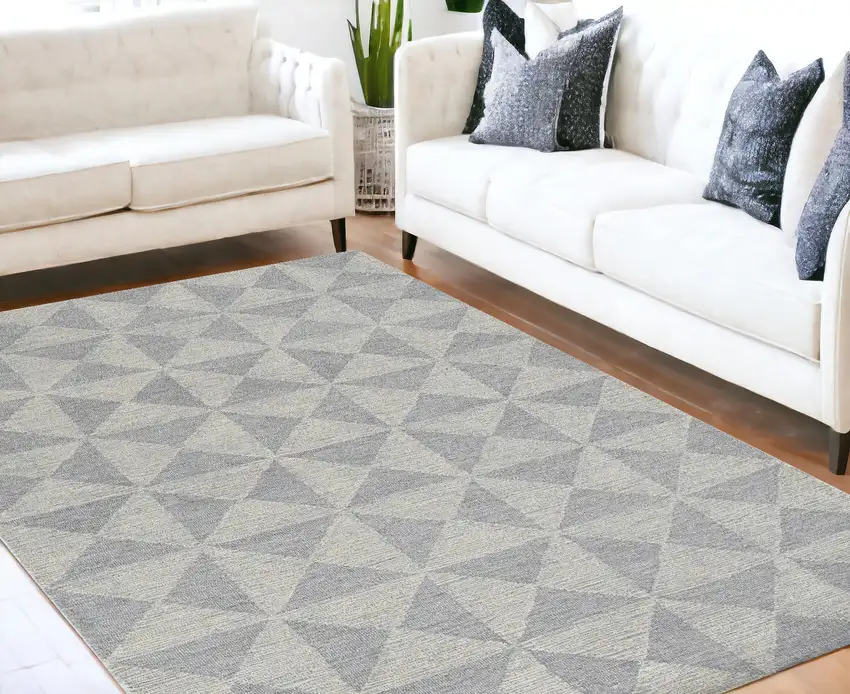 Ivory Geometric Pattern Wool Indoor Area Rug Photo 1
