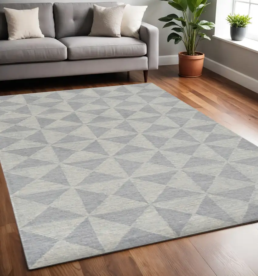 Gray And Light Gray Wool Geometric Hand Tufted Area Rug Photo 1