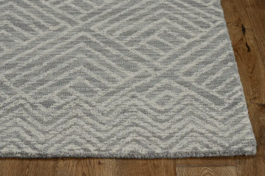 Gray And Light Gray Wool Geometric Hand Tufted Area Rug Photo 7
