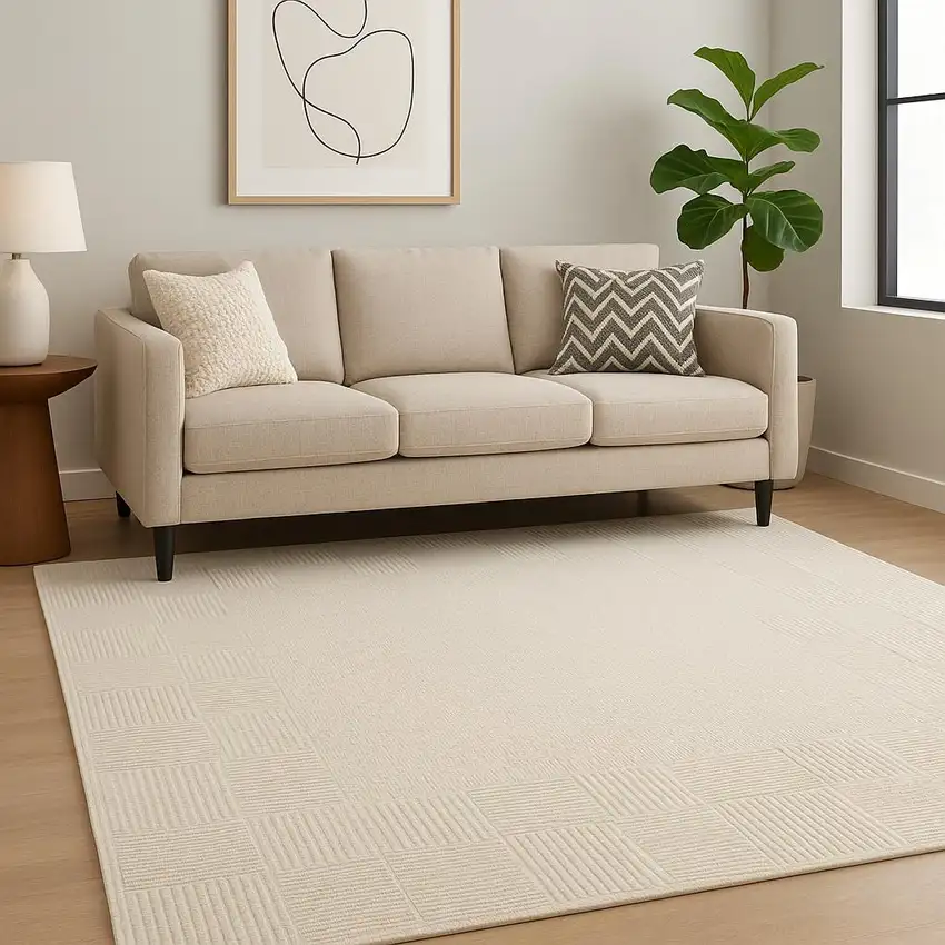 Ivory Geometric Power Loom Area Rug Photo 1
