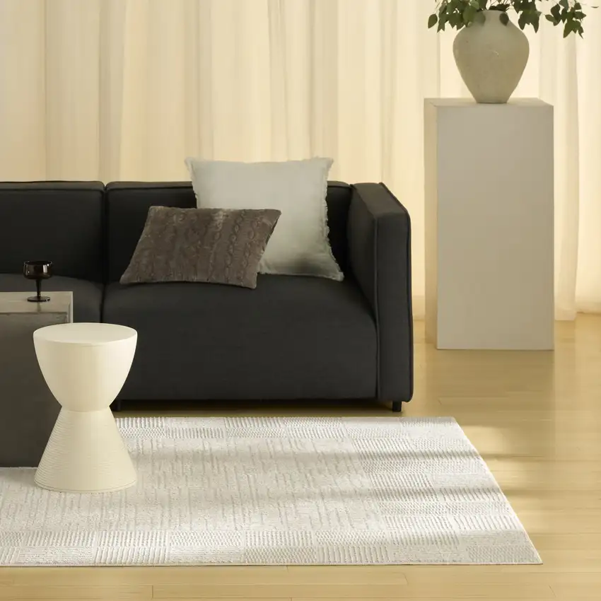 Ivory Geometric Power Loom Area Rug Photo 4