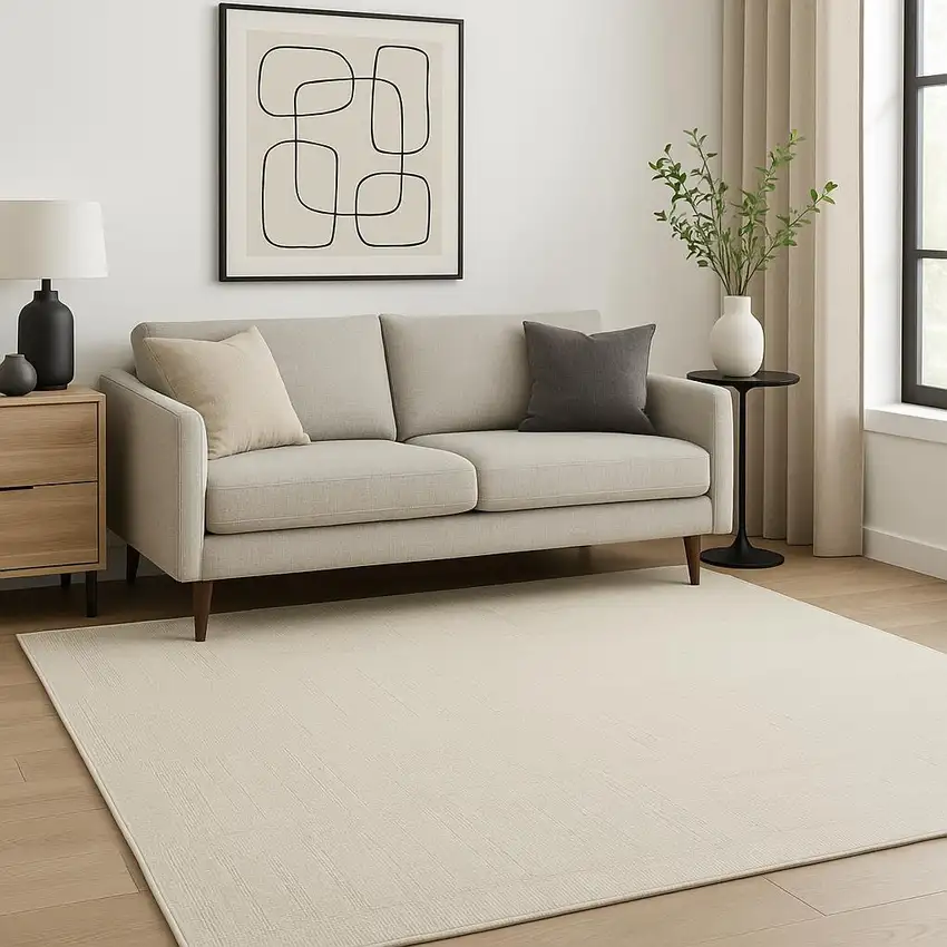 Ivory Geometric Power Loom Area Rug Photo 1