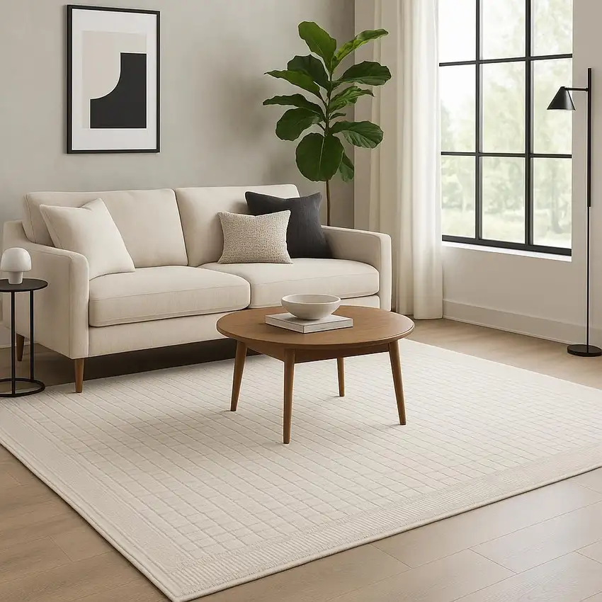 Ivory Geometric Power Loom Area Rug Photo 1