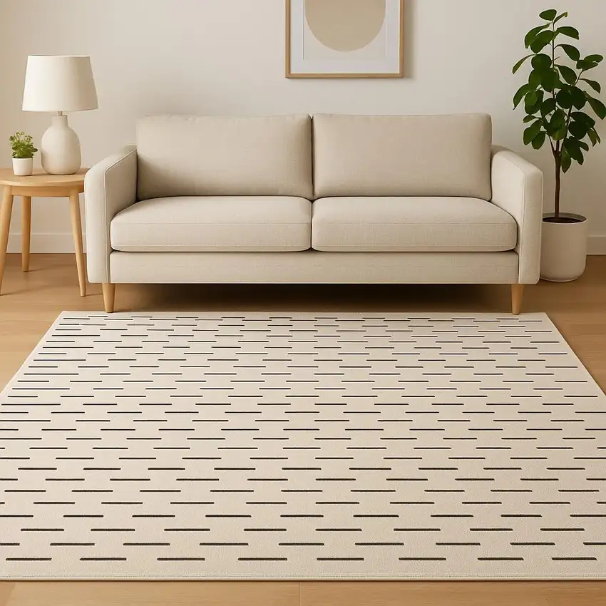 Ivory Geometric Power Loom Area Rug Photo 1