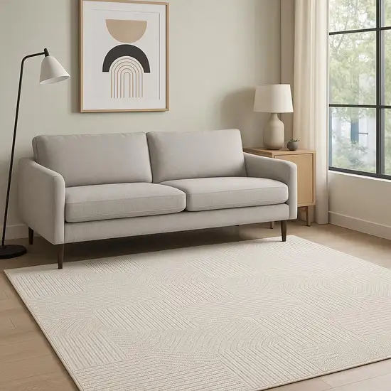 Ivory Geometric Power Loom Area Rug Photo 1