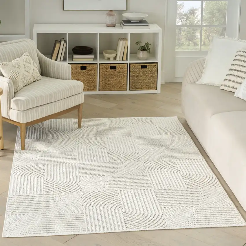 Ivory Geometric Power Loom Area Rug Photo 3