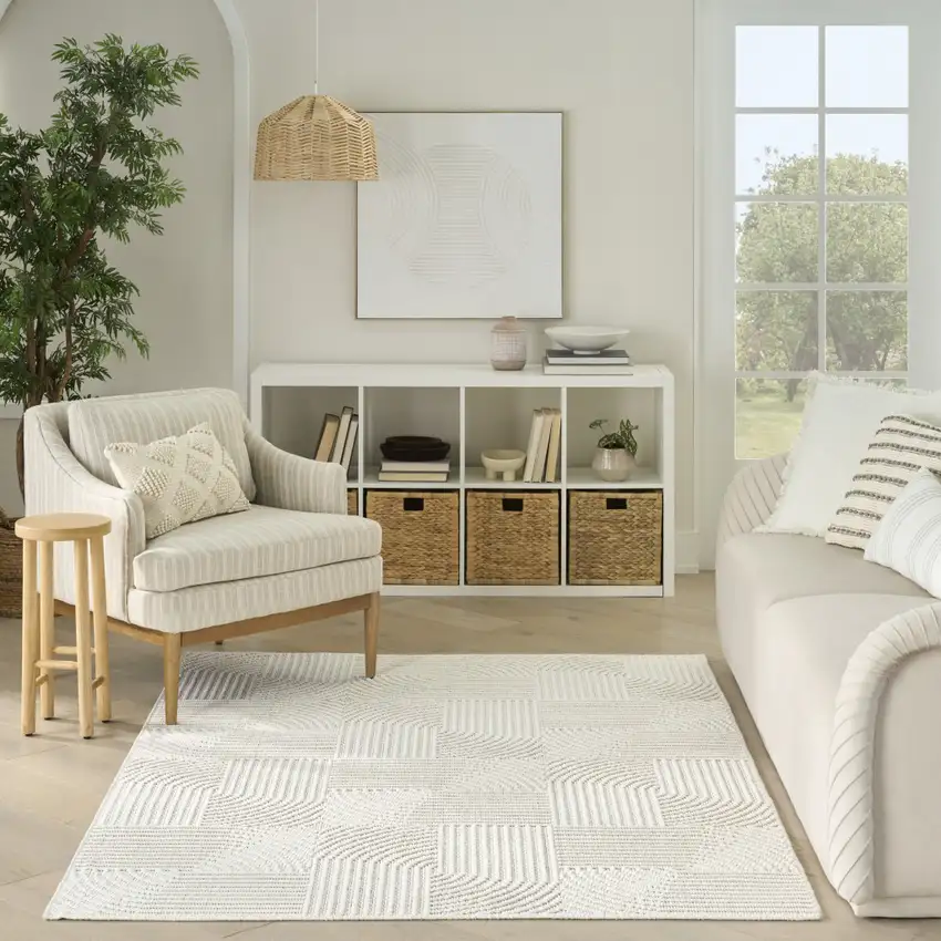 Ivory Geometric Power Loom Area Rug Photo 4